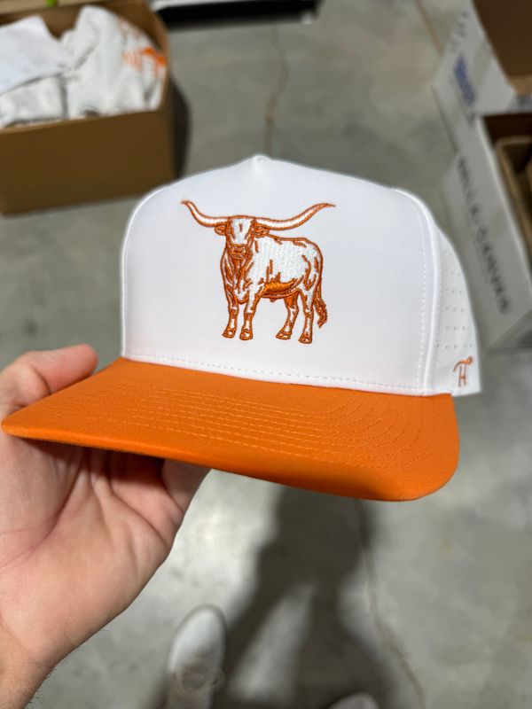 Hat Longhorn Embroidered White & Burnt Orange