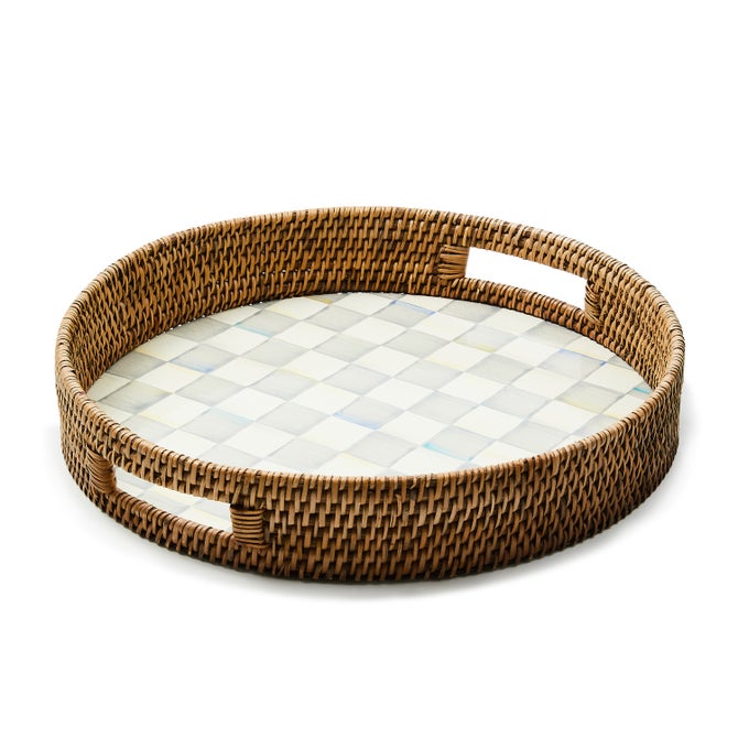 Tray Rattan & Enamel Party Round Serving
