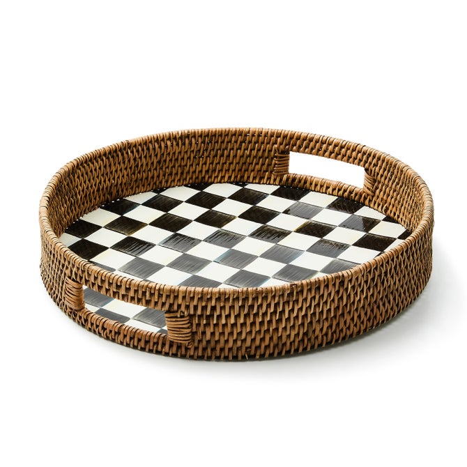 Tray Rattan & Enamel Party Round Serving