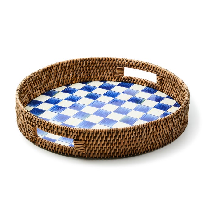 Tray Rattan & Enamel Party Round Serving