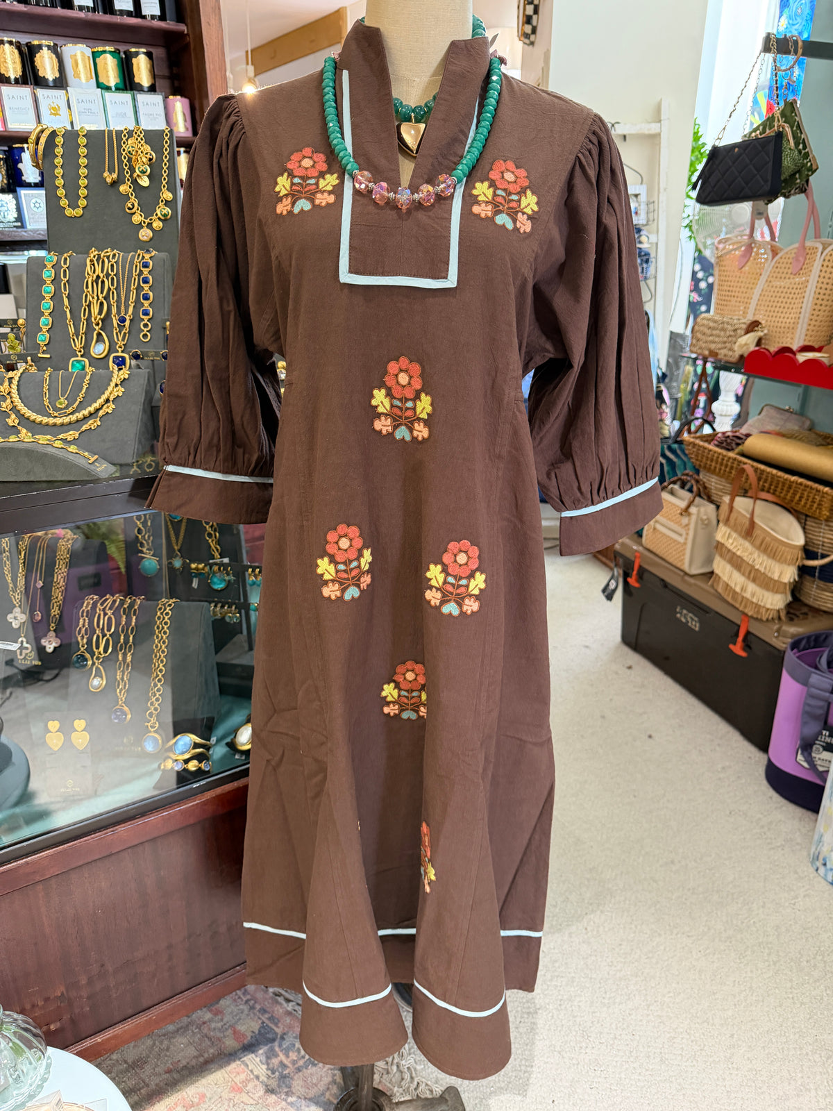 Uncle Frank Kaftan with Folkorico Embroidery COFFEE