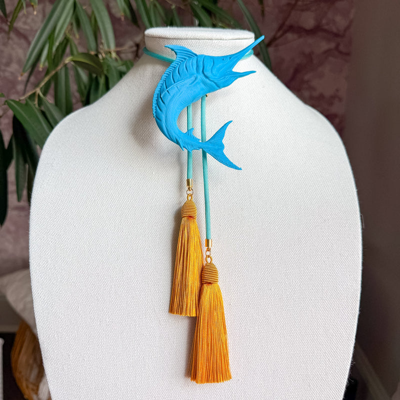 Bolo Marlin Aqua Blue with Turquoise & Golden Yellow