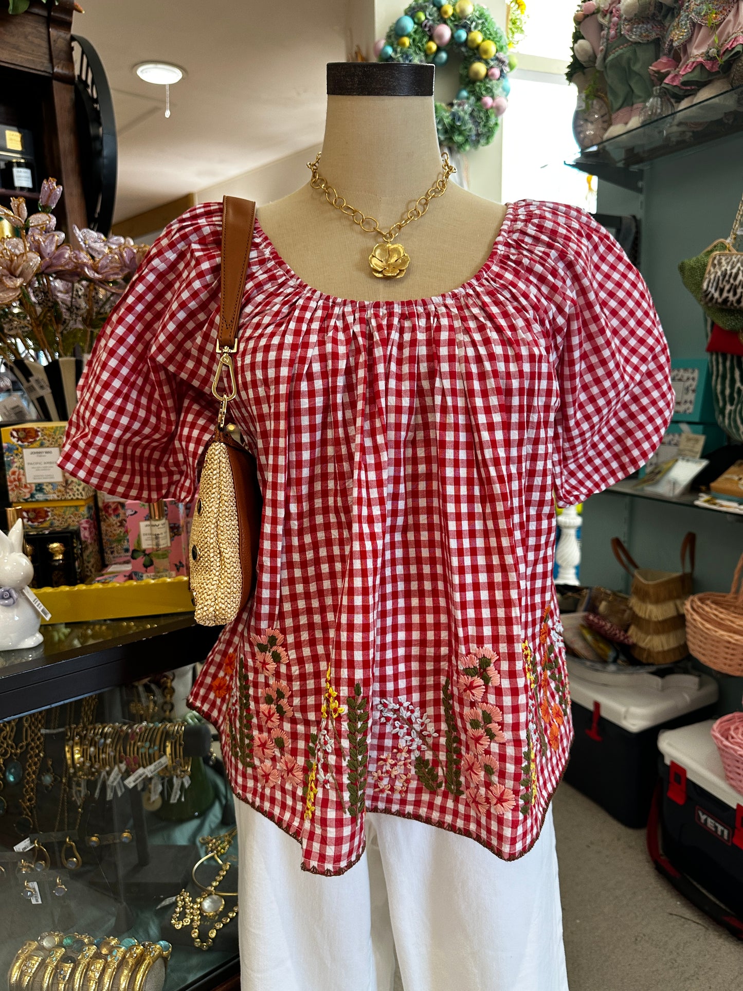 Ivy Jane TOP Red GINGHAM & FLOWERS