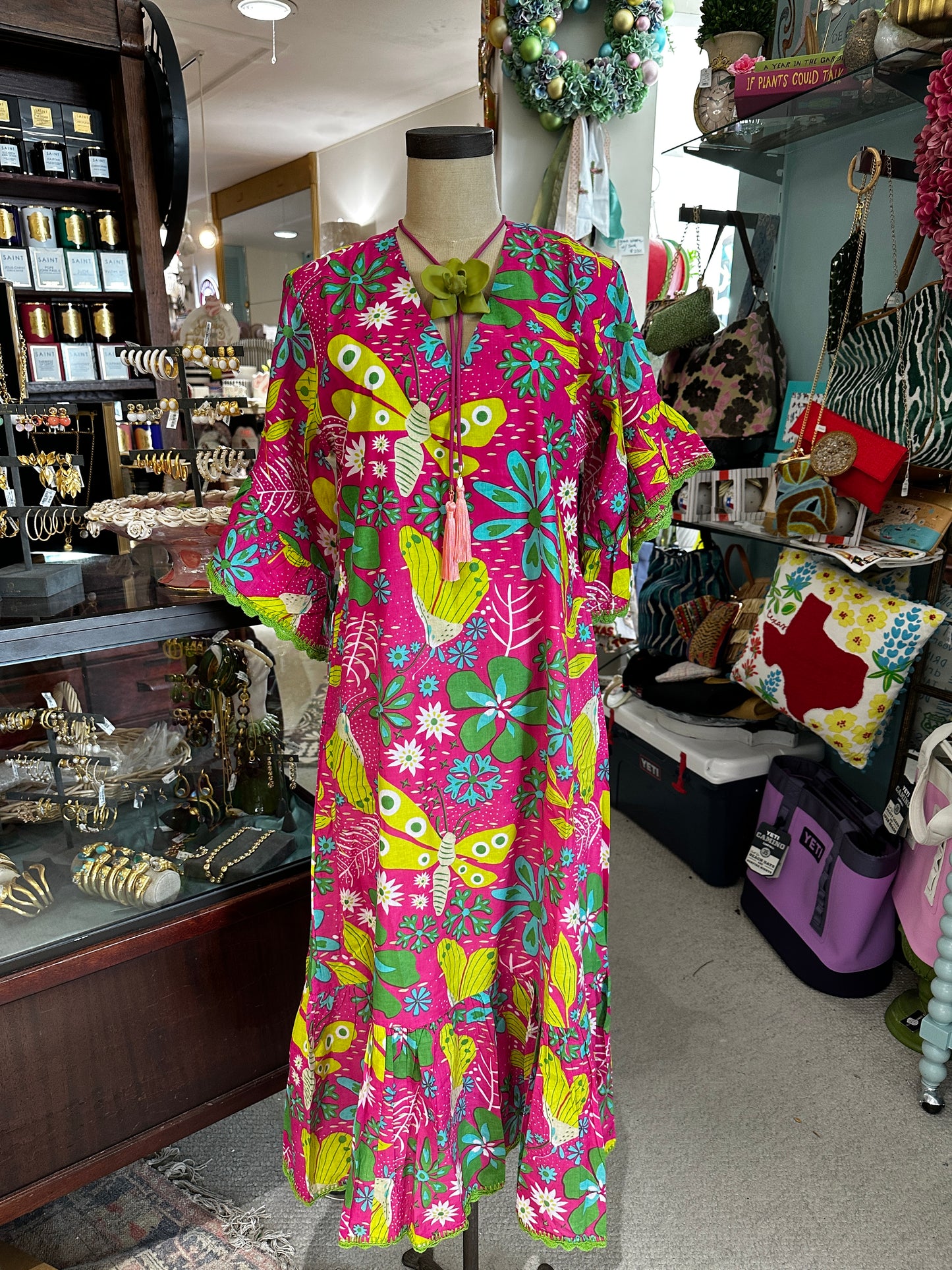 green and pink floral ivy Jane dress