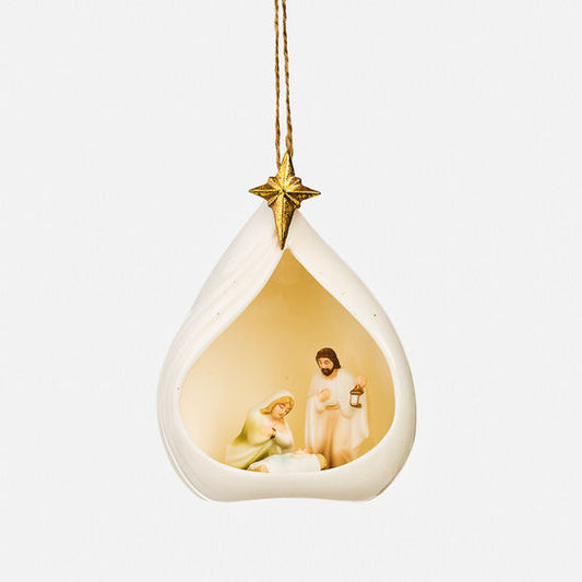 Orn Nativity White & Gold