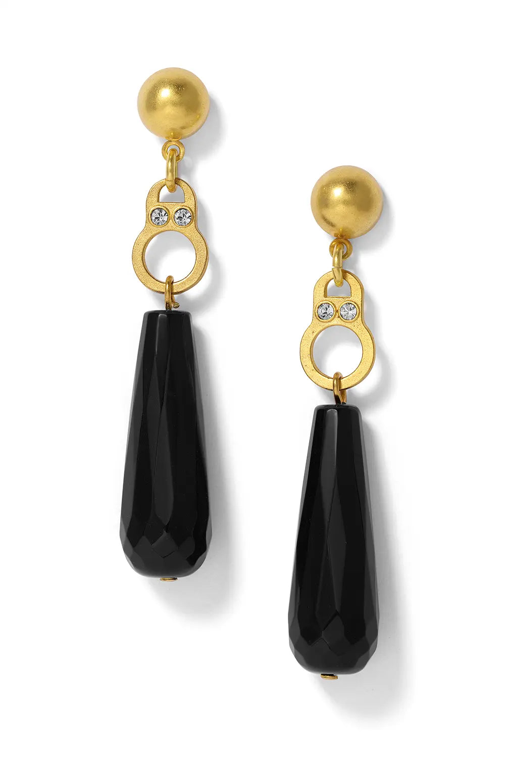 French Kande Onyx Drops Earrings Gold Tassels