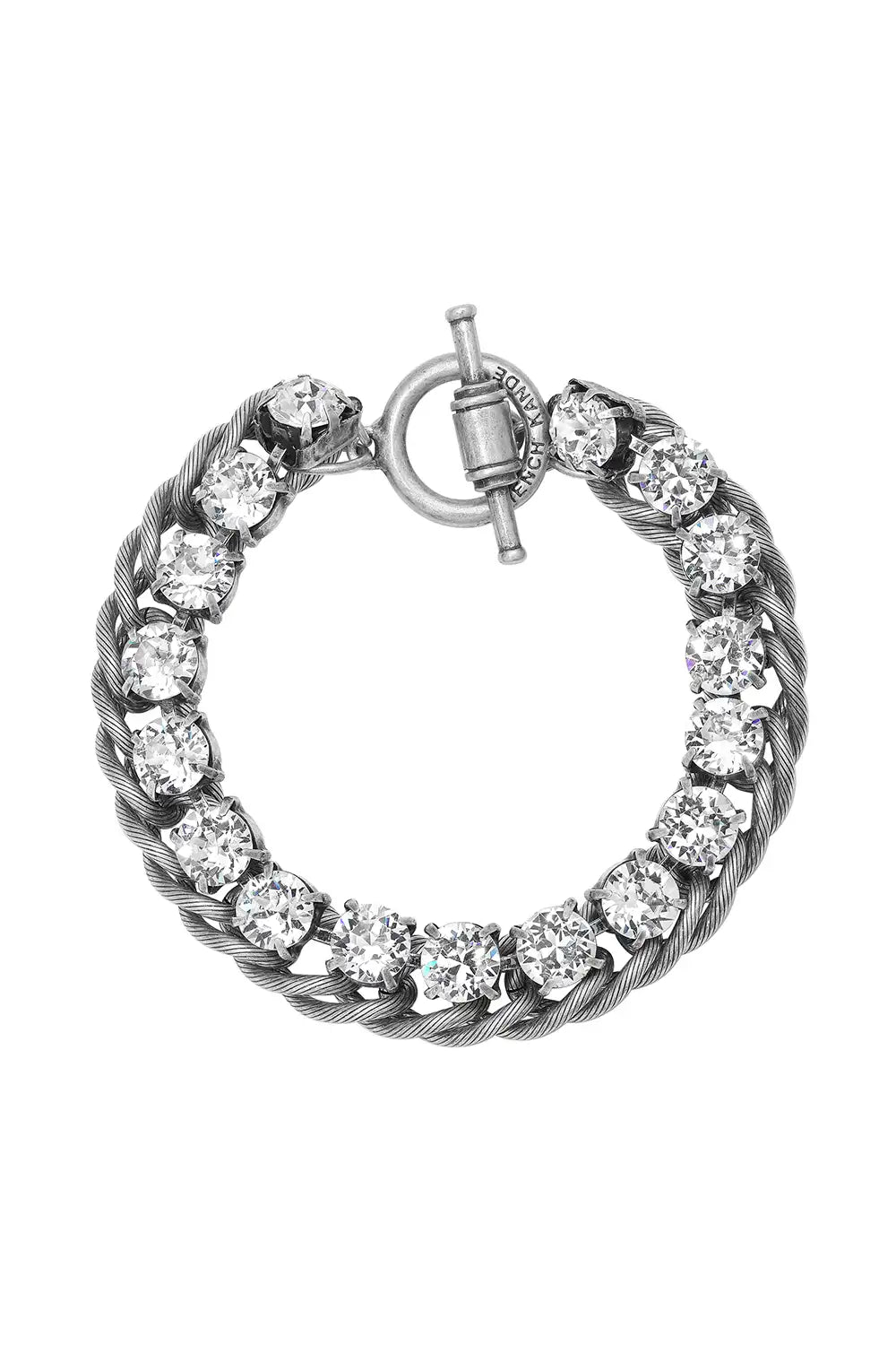 silver bracelet with rhinestones