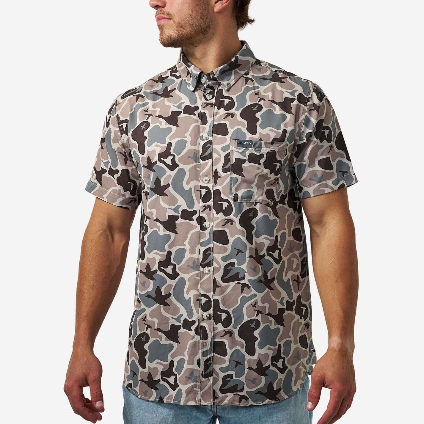 BURLEBO SHIRT BUTTON UP Mallard Mayhem Camo PERFORMANCE