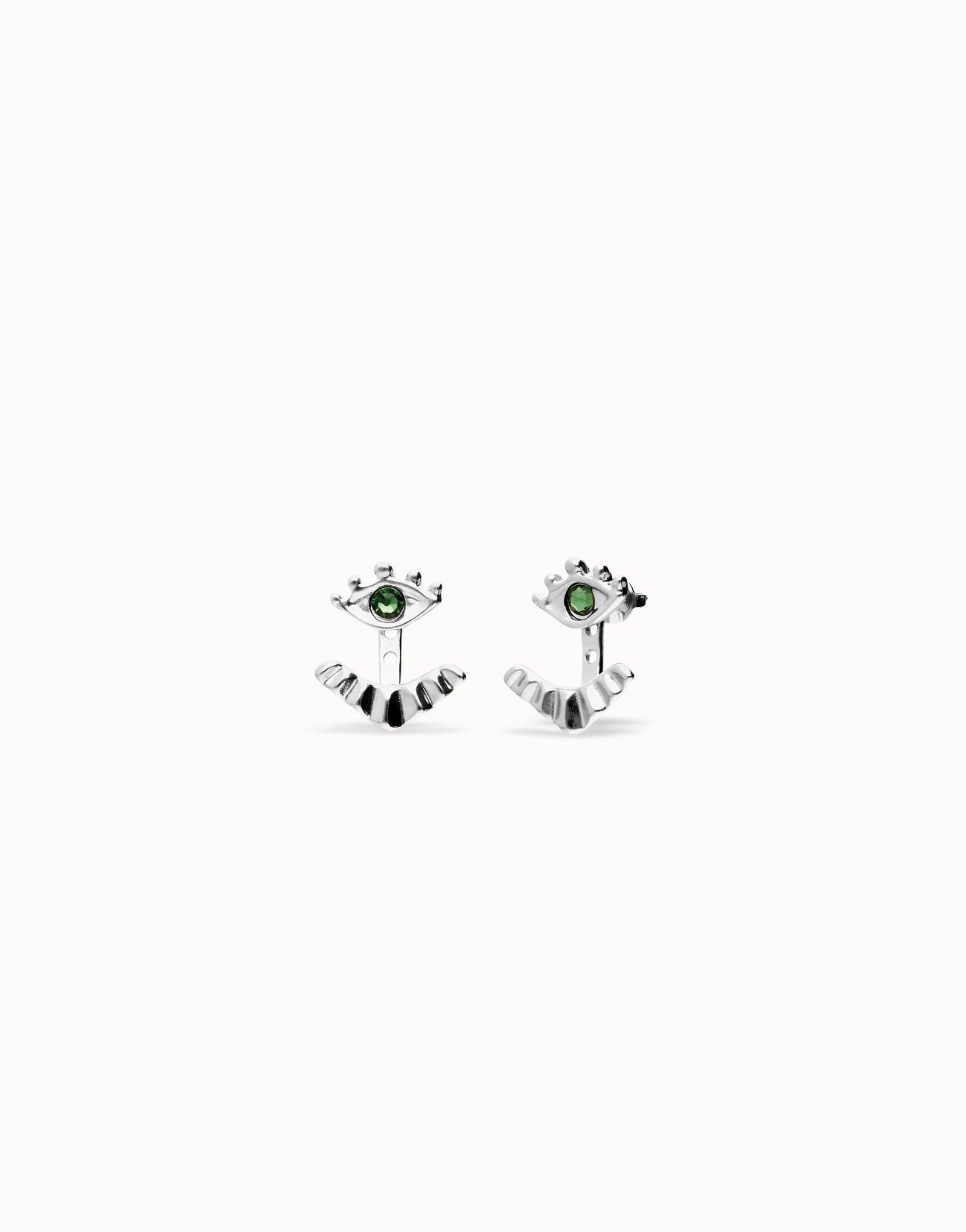 silver eye earring with green stone