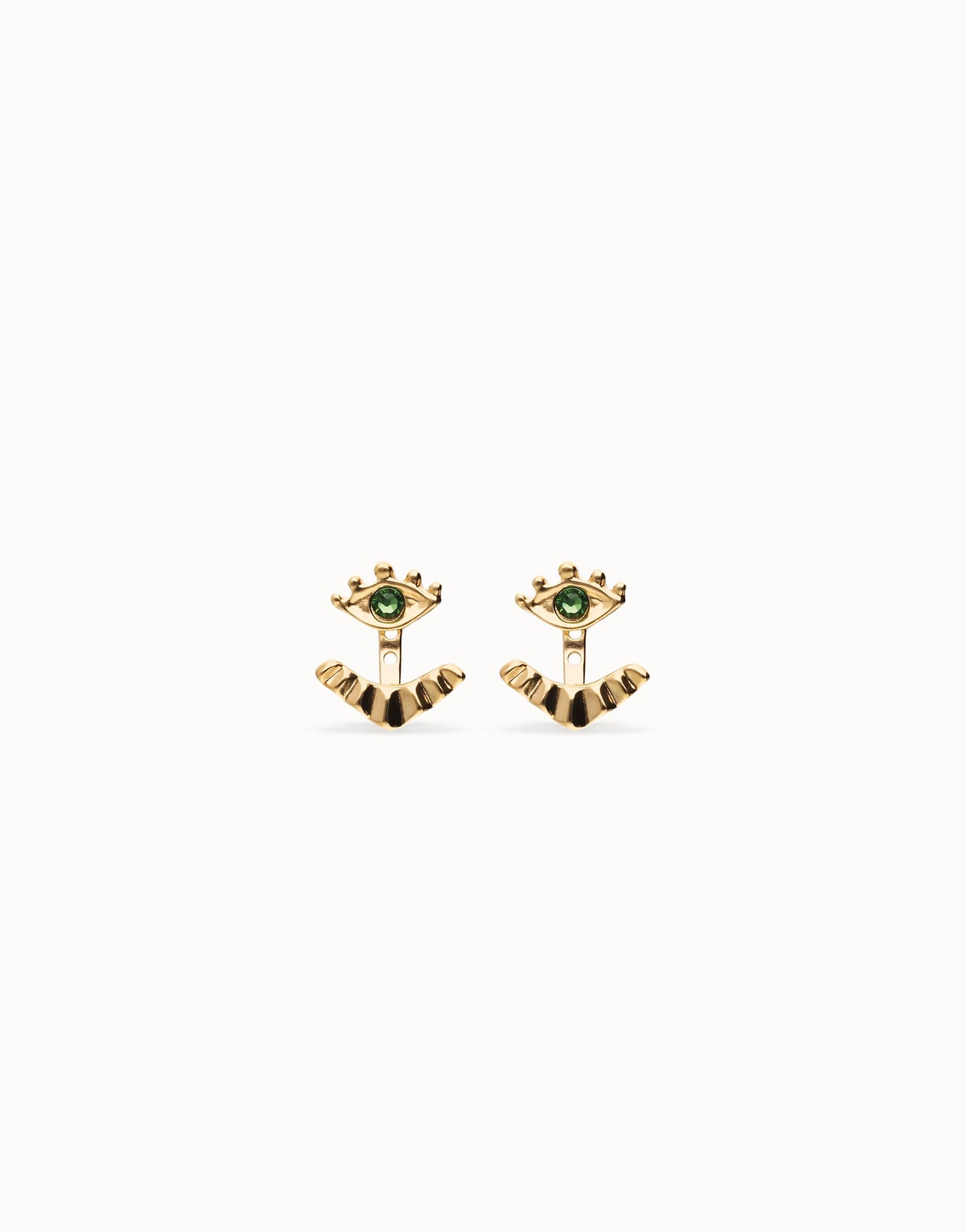 gold eye earring with green stone
