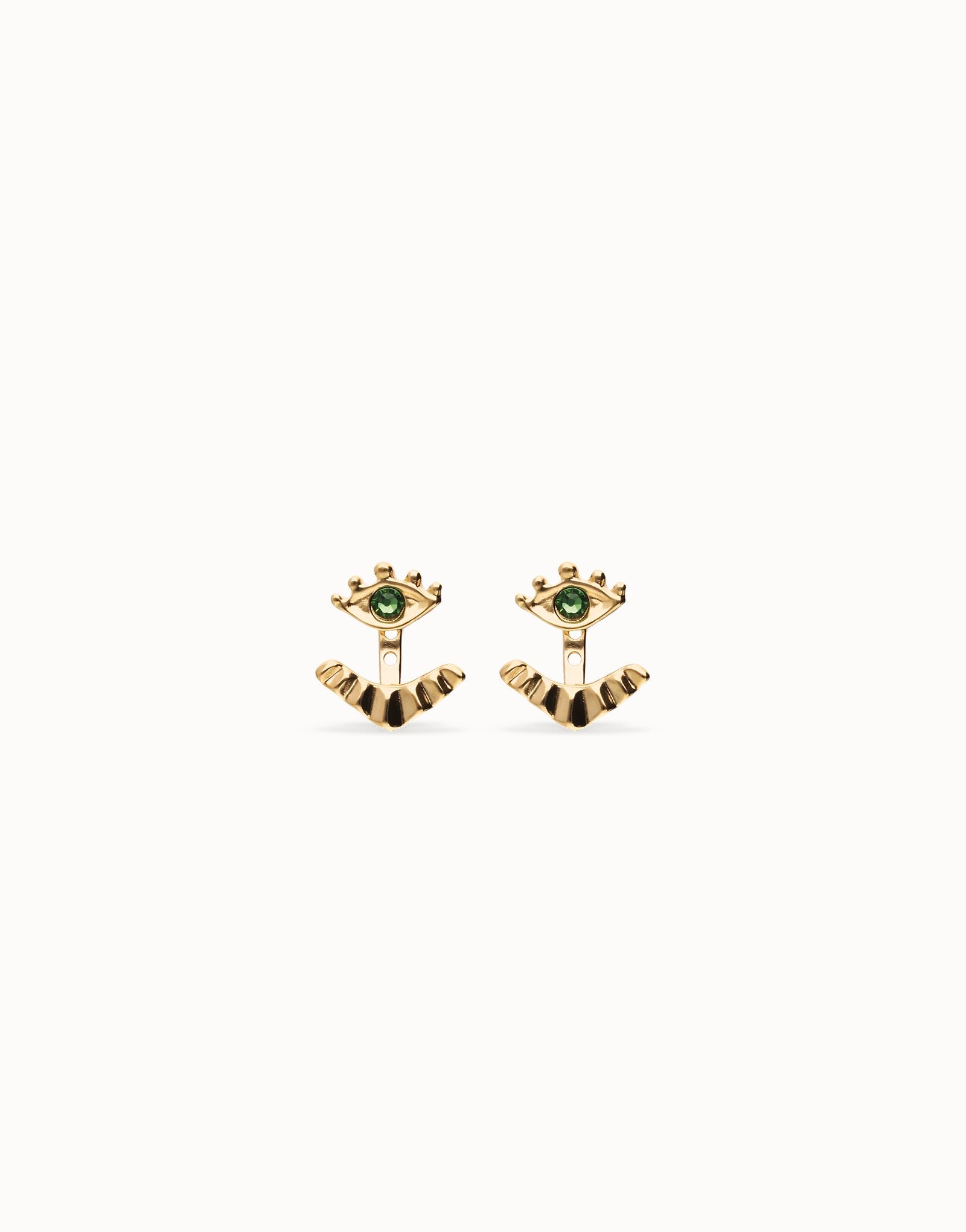 gold eye earring with green stone