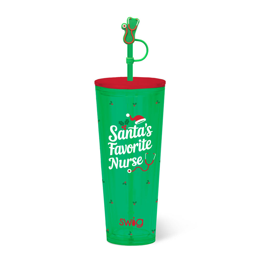 Tumbler Holiday 24OZ Plastic w/ Straw