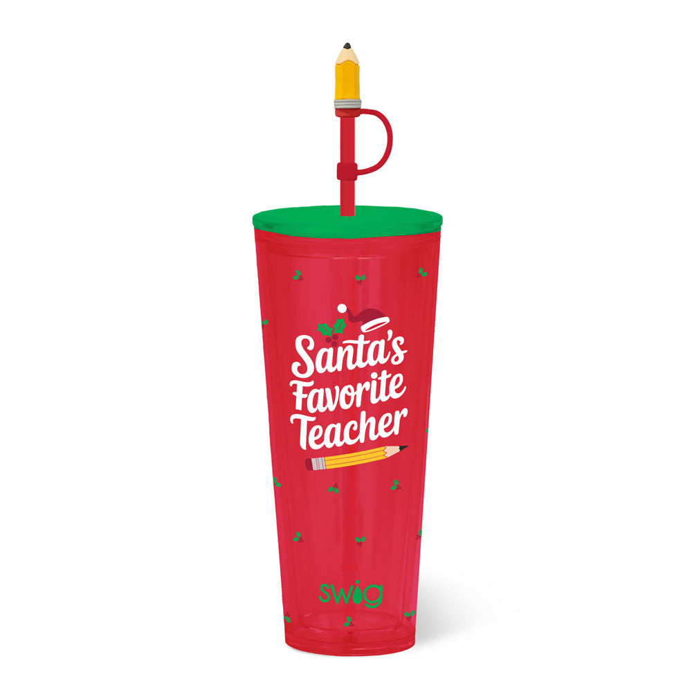 Tumbler Holiday 24OZ Plastic w/ Straw