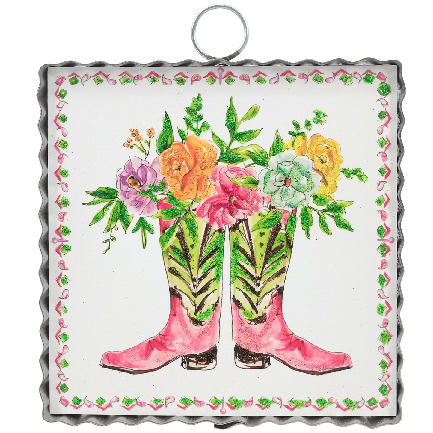 Round Top Print Mini Pink Cowboy Boots 6x6
