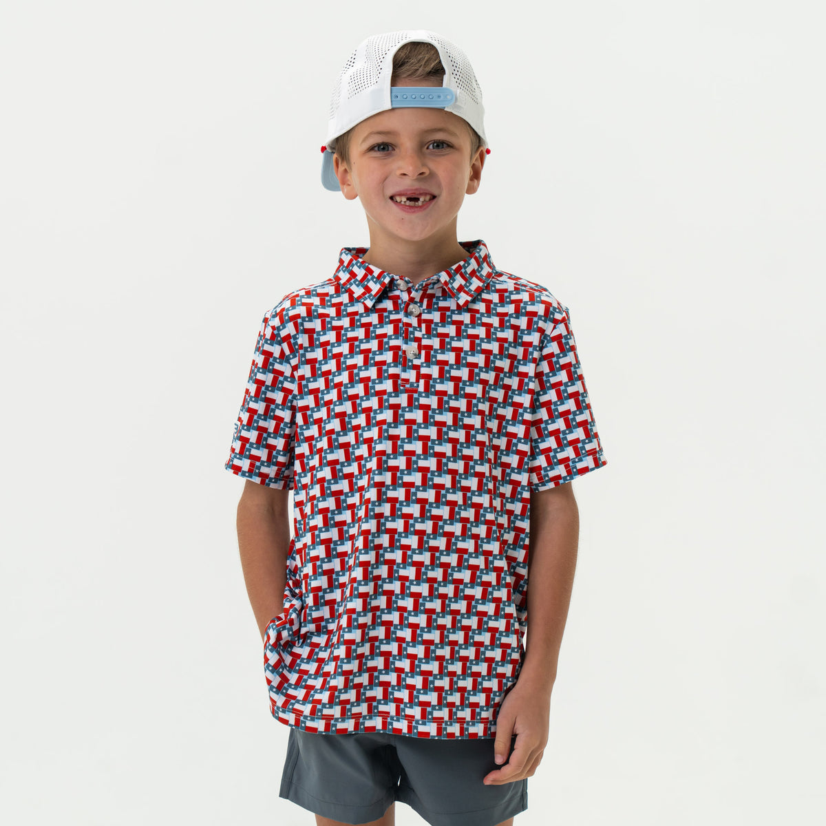 BURLEBO YOUTH POLO TEXAS FLAG PERFORMANCE SHIRT
