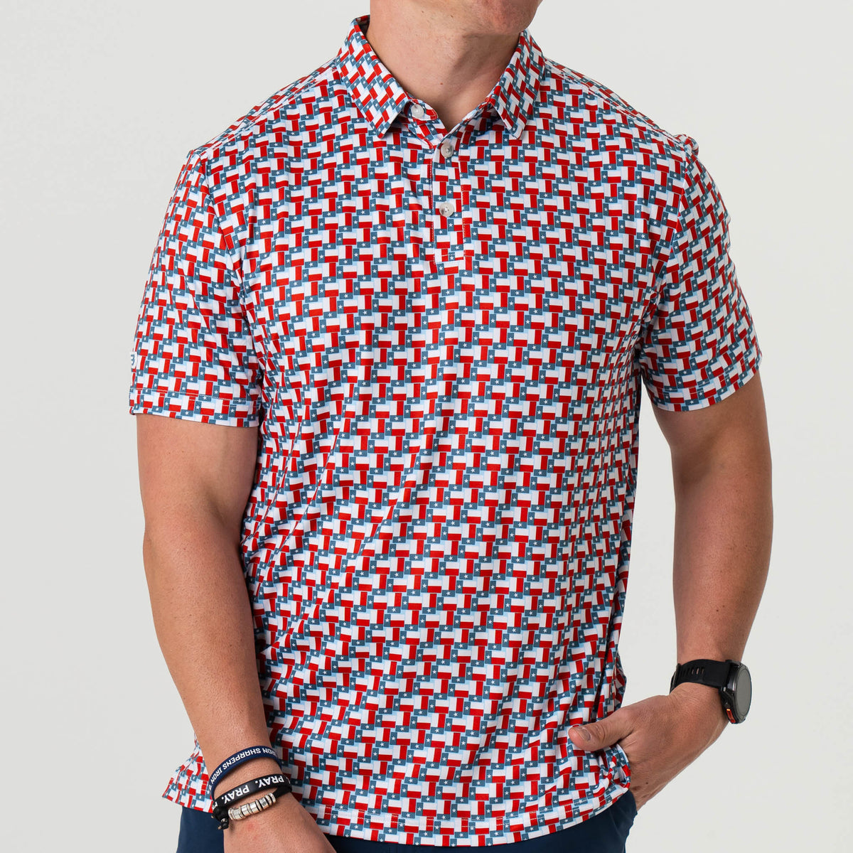 BURLEBO Polo TEXAS FLAG Performance Outdoor Shirt