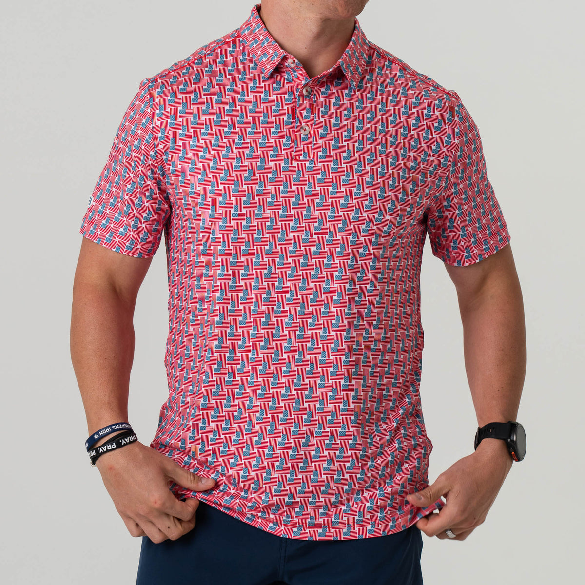 BURLEBO Polo AMERICAN FLAG PRINT Performance Outdoor Shirt