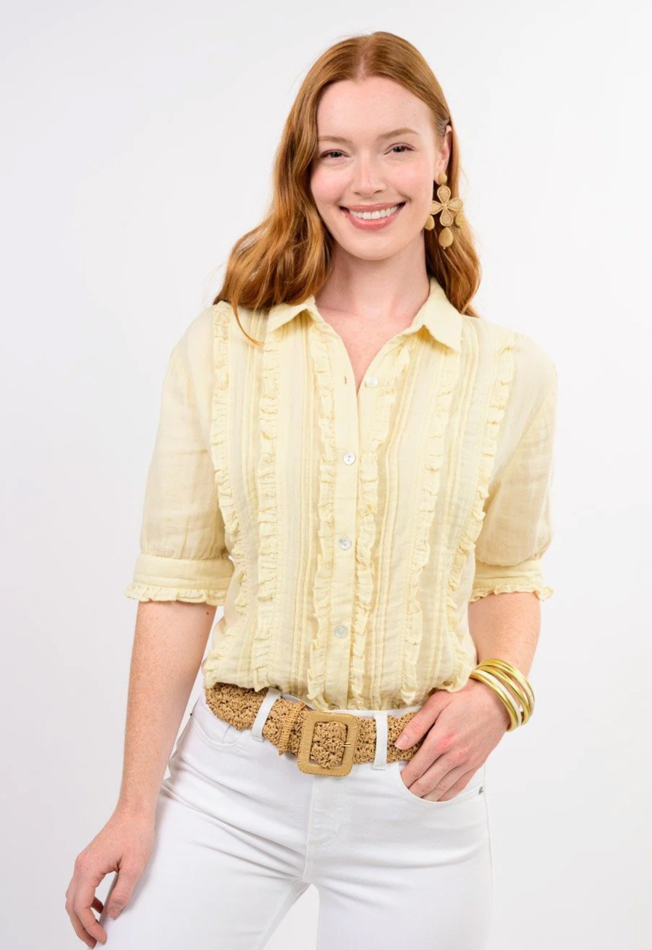 Ivy Jane TOP TUXEDO GAUZE SHIRT- 2 colors