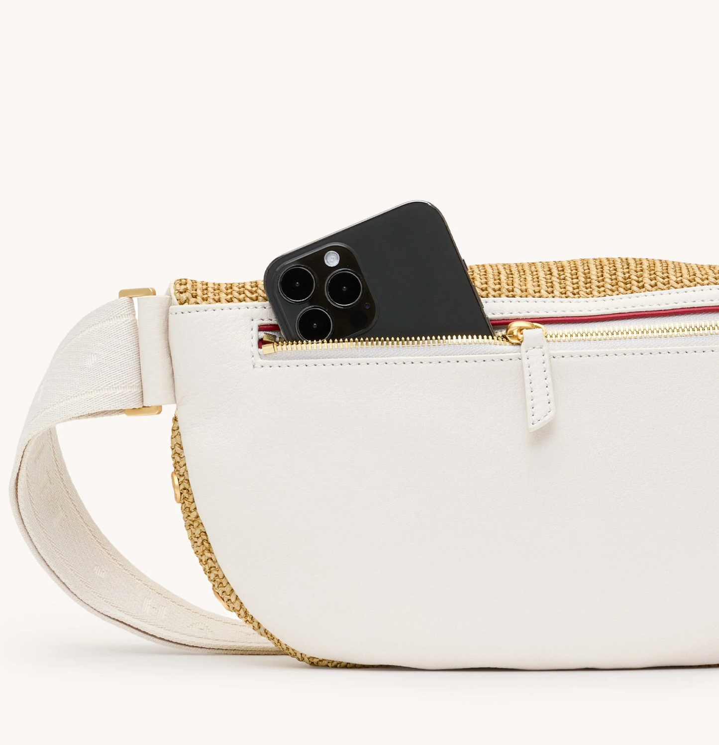 Hammitt CHARLES LRG Calla Lily White Raffia Brushed Gold Hammered Crossbody