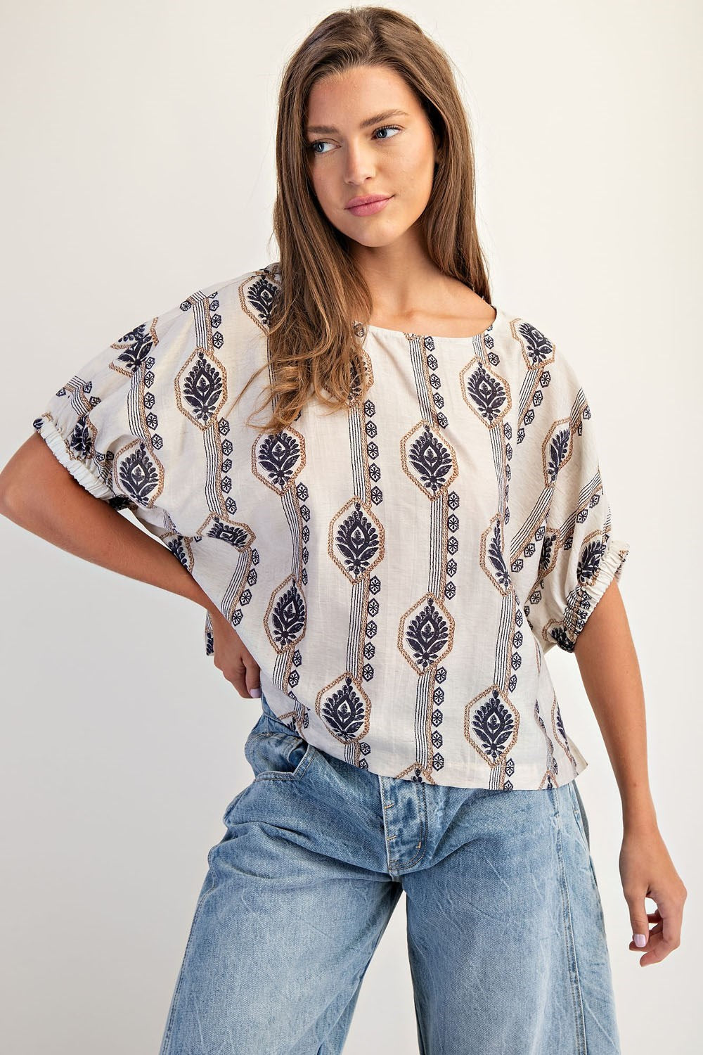 BLOUSE GEOMETRIC FLORAL CUFF