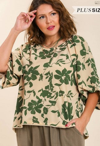 Top Graphic Floral Print Boatneck