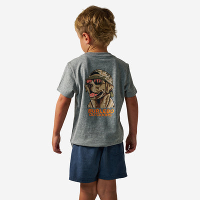 BURLEBO Youth Tee Mallard Camo Dog - Dark Heather Grey Short Sleeve