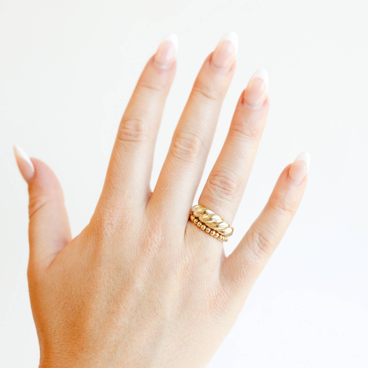 Ella Ring Beaded Band in Gold