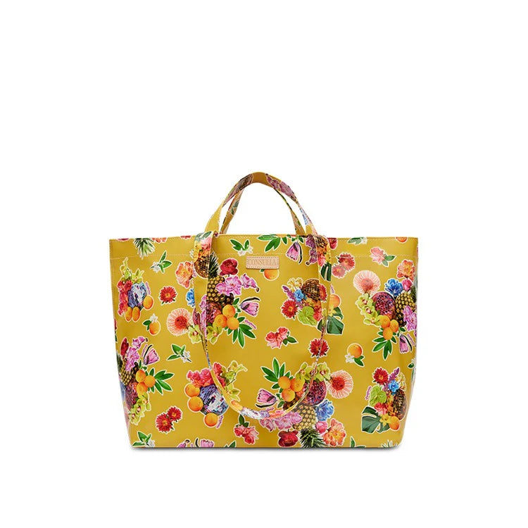 Barb Grab N Go Consuela Bag, Yellow bag with fruit, Large Tote Bag
