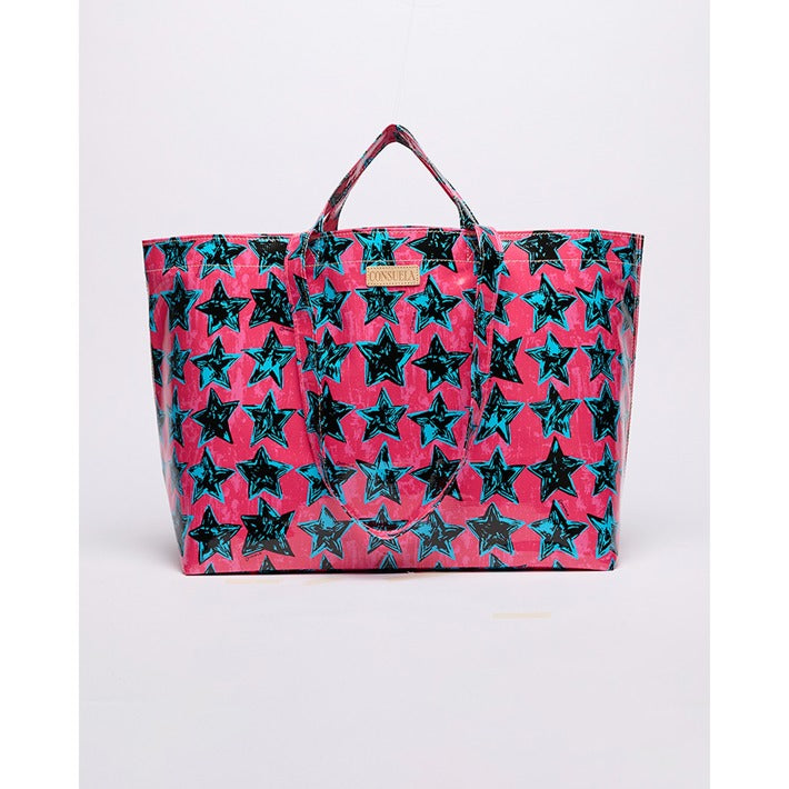 Presley Grab N Go Consuela Bag, Pink tote bag with turquoise stars, Tote bag with stars