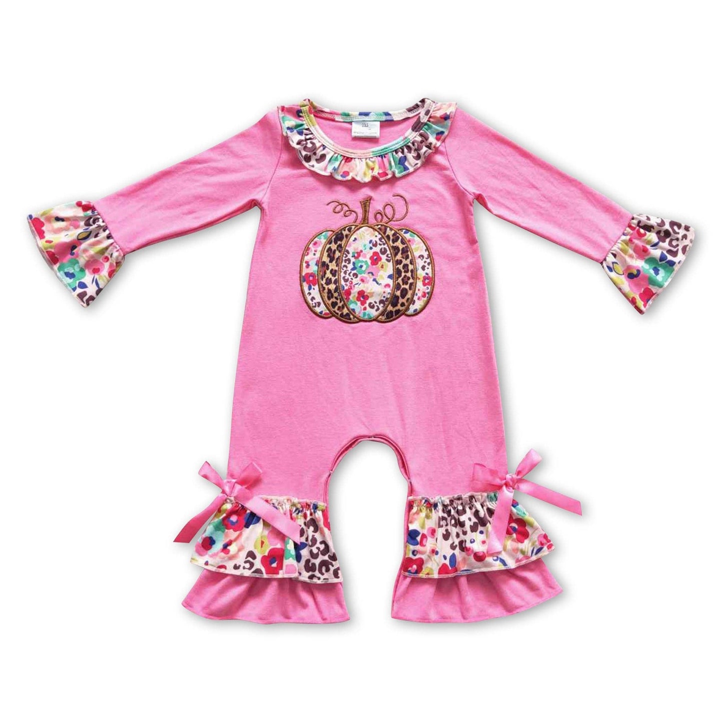 Baby LS Romper Floral Leopard Pumpkin Ruffle Fall