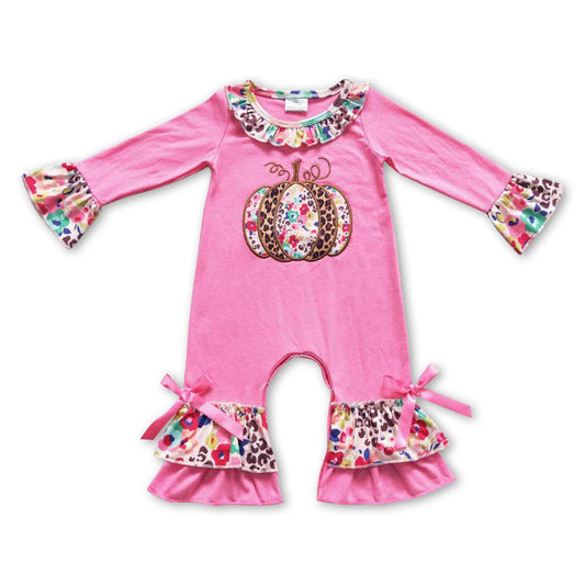 Baby LS Romper Floral Leopard Pumpkin Ruffle Fall