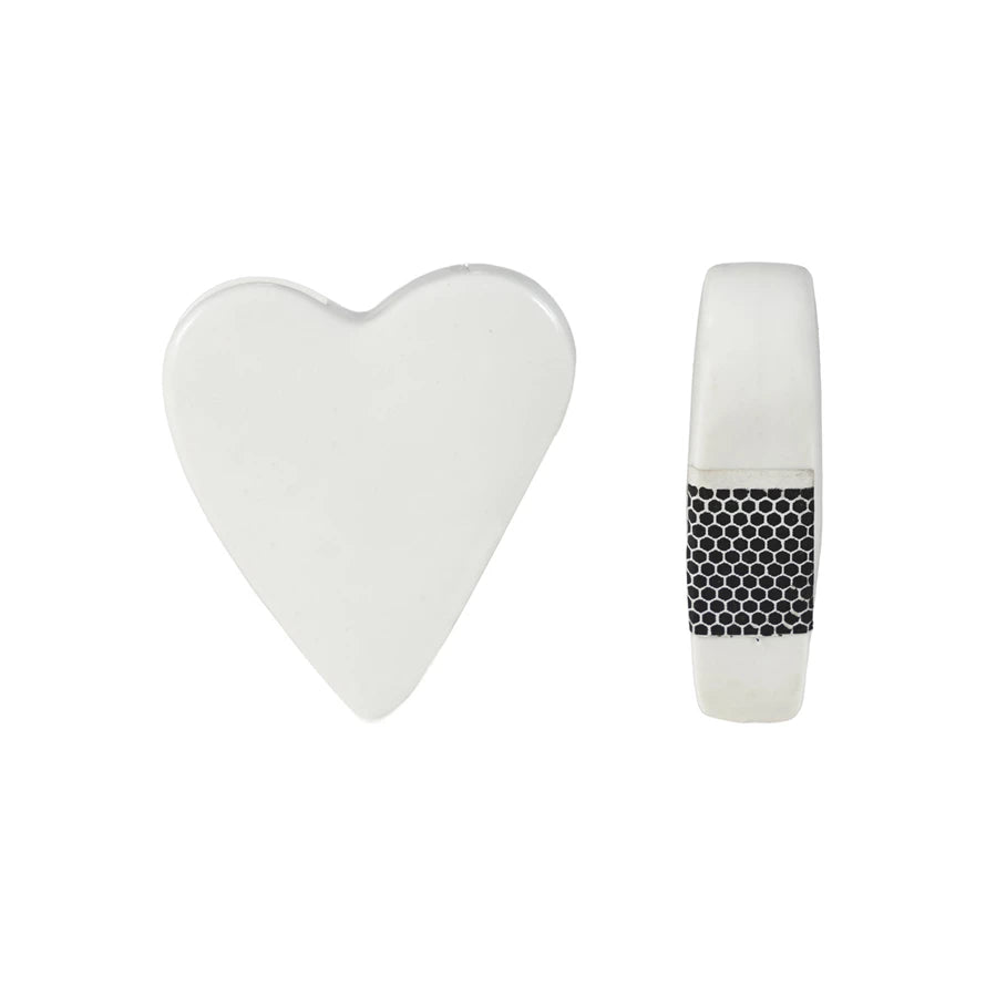 Match Holder Heart Shaped with Striker White Stoneware