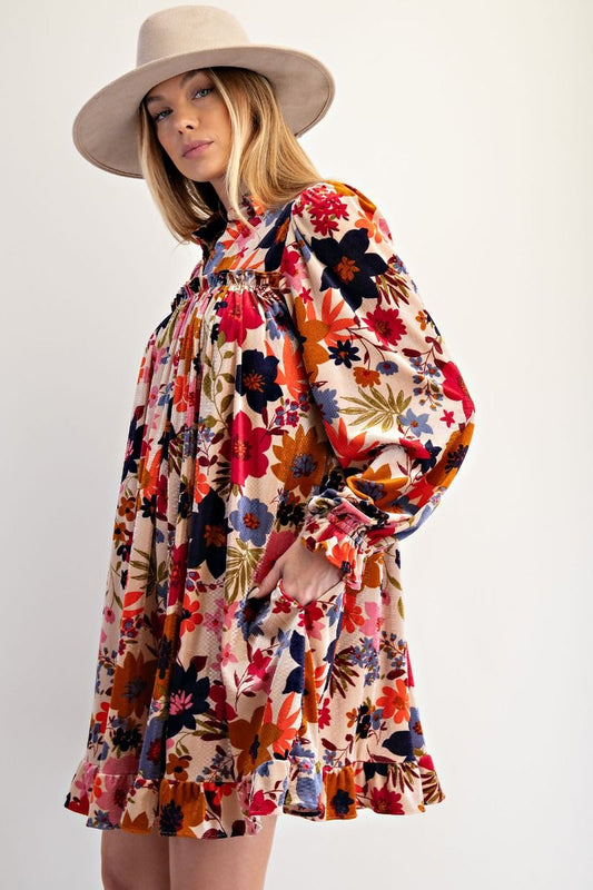 DRESS FLORAL PRINTED VELVET