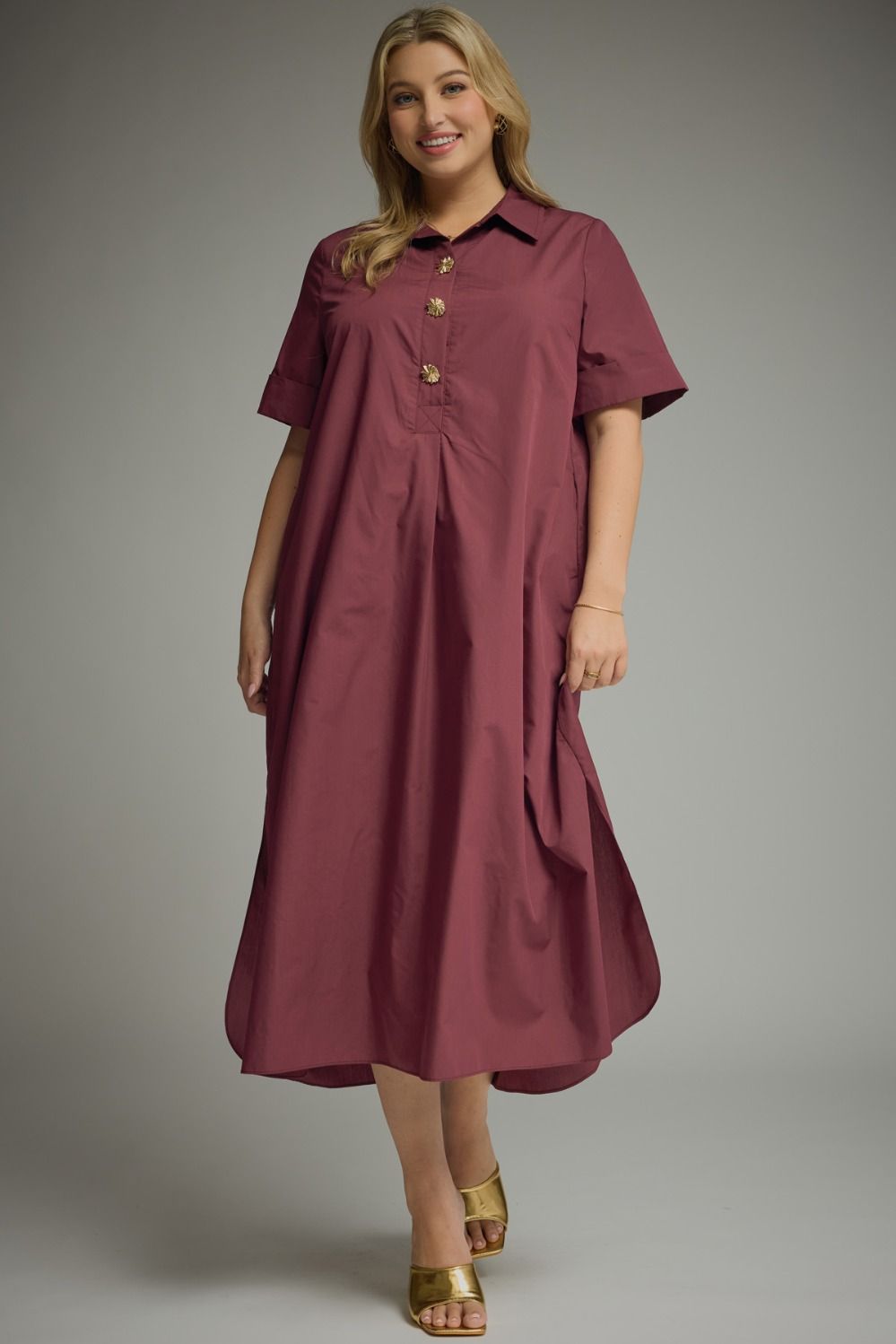 Entro Dress Solid Short Sleeve Midi