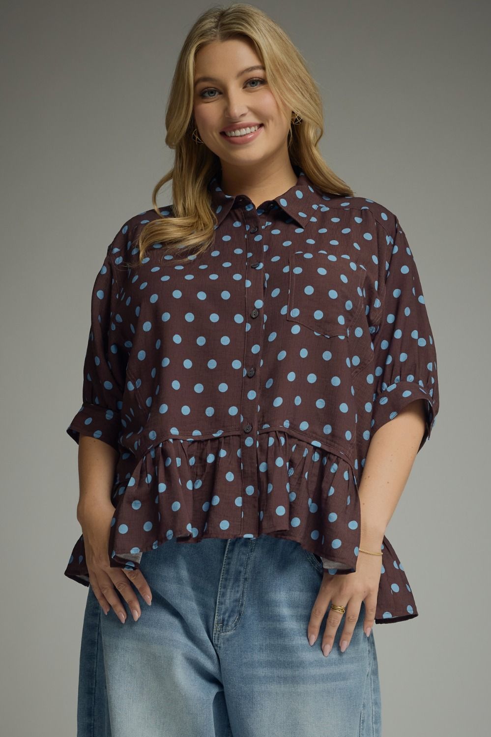 Entro Top Polka Dot Ruffle Hem