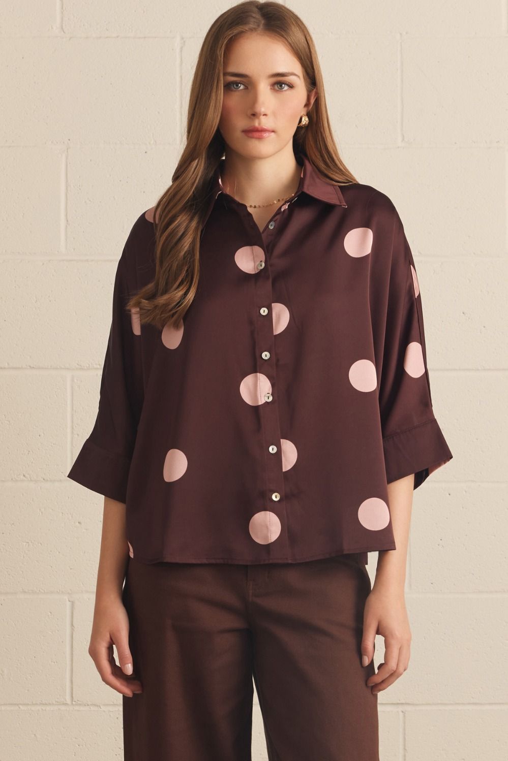 Entro Top Polka Dot collared 3/4 sleeve