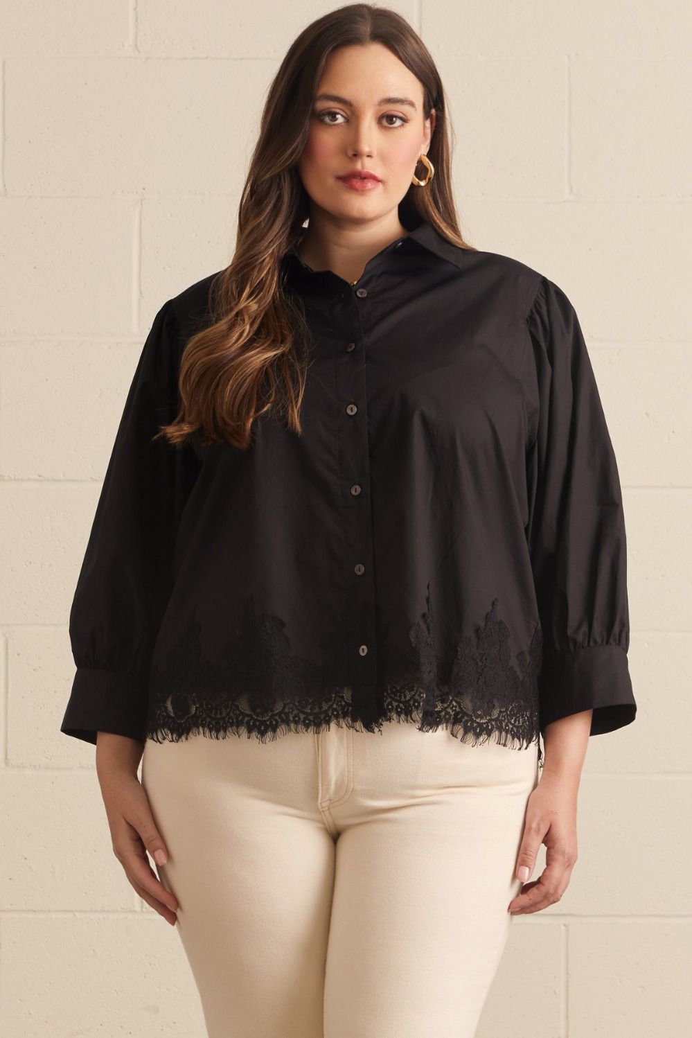 Entro Top Lace Hem Button Up