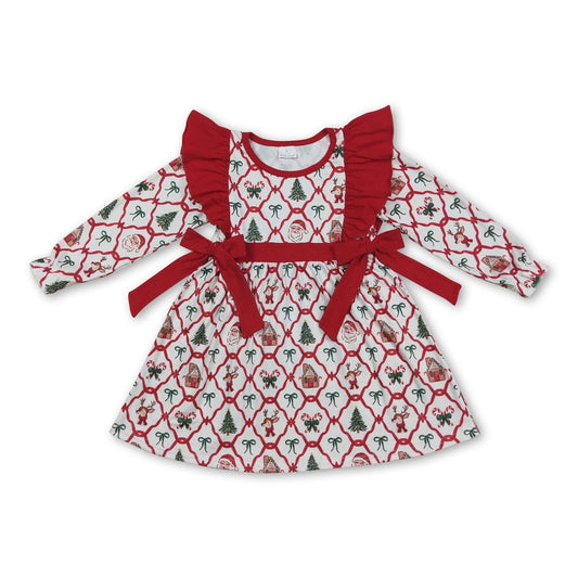Baby LS Dress Santa & Deer Bow Christmas