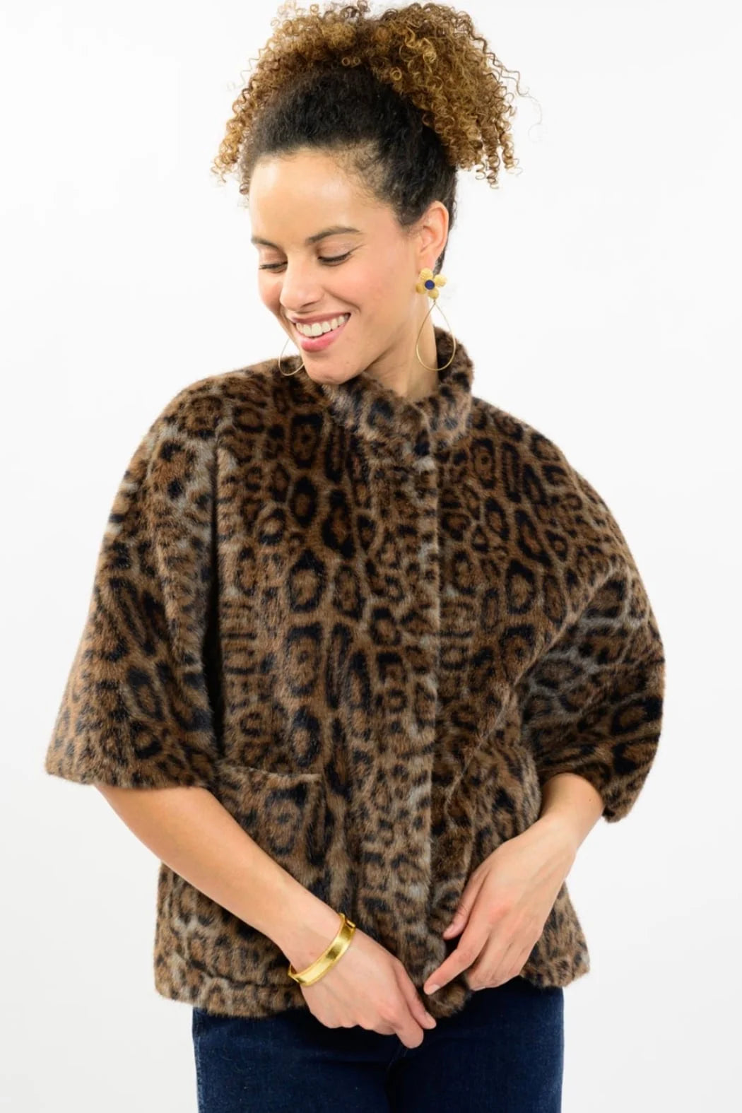 Ivy Jane JACKET FAUX FUR CAPELET LEOPARD