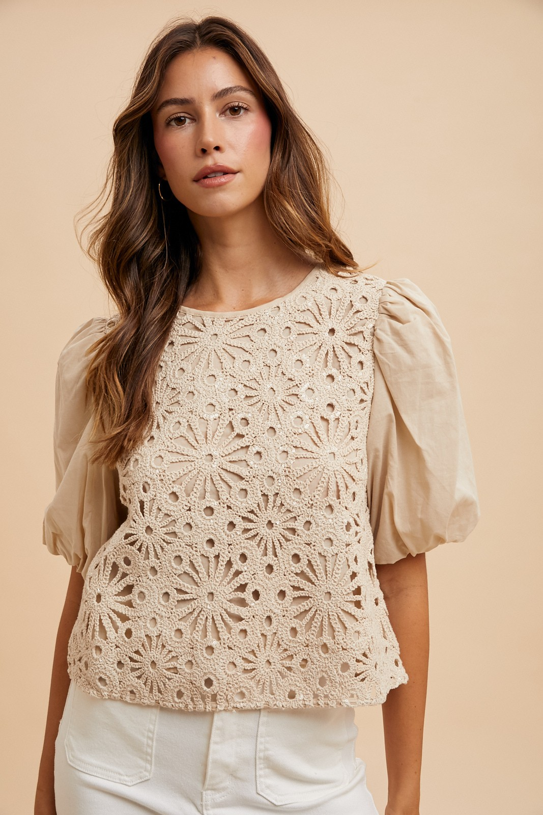 BLOUSE SEQUIN CROCHET BODICE