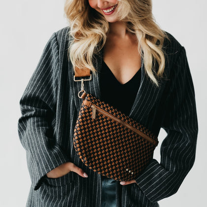 Bum Bag Gold Westlyn Checkered Burgundy Woven