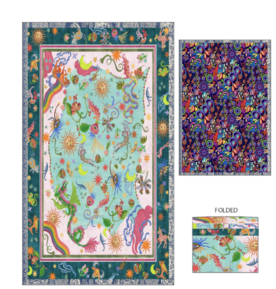 TRAVEL BLANKET REVERSIBLE W/ BAG 66X53 (Multiple Patterns)