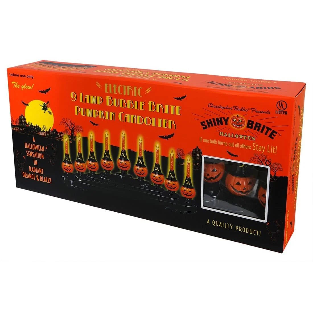 Bubble Light Candolier Halloween Pumpkin 9 Count