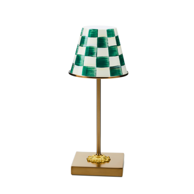 Mackenzie-Childs Lamp Cafe Table EMERALD CHECK LED Rechargeable