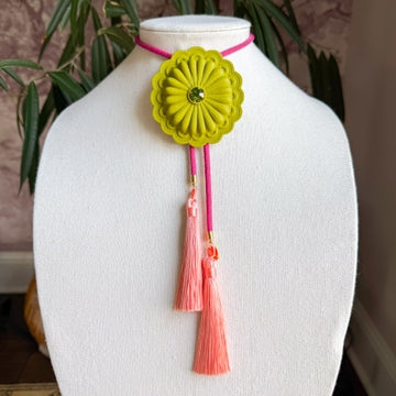 Bolo Concho Olive Green with Fuchsia & Peach