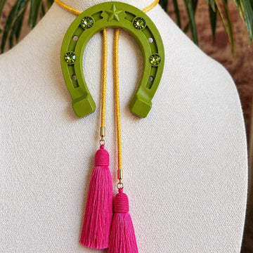 Bolo Lucky Horseshoe Olive Green with Golden Yellow & Fuchsia