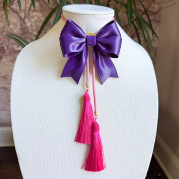 Bolo Ribbon Bow Deep Purple with Bubblegum Pink & Fuchsia