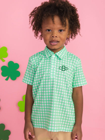 Boys Classic Spring Bud Gingham Knit Short Sleeve Performance Polo