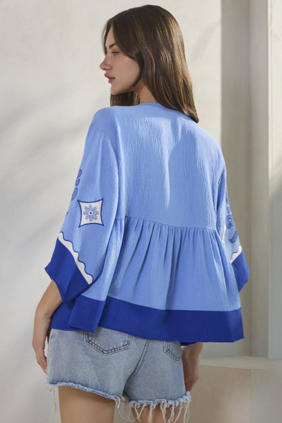 Top Embroidered Plunge V Neck Plus (Extended Size)