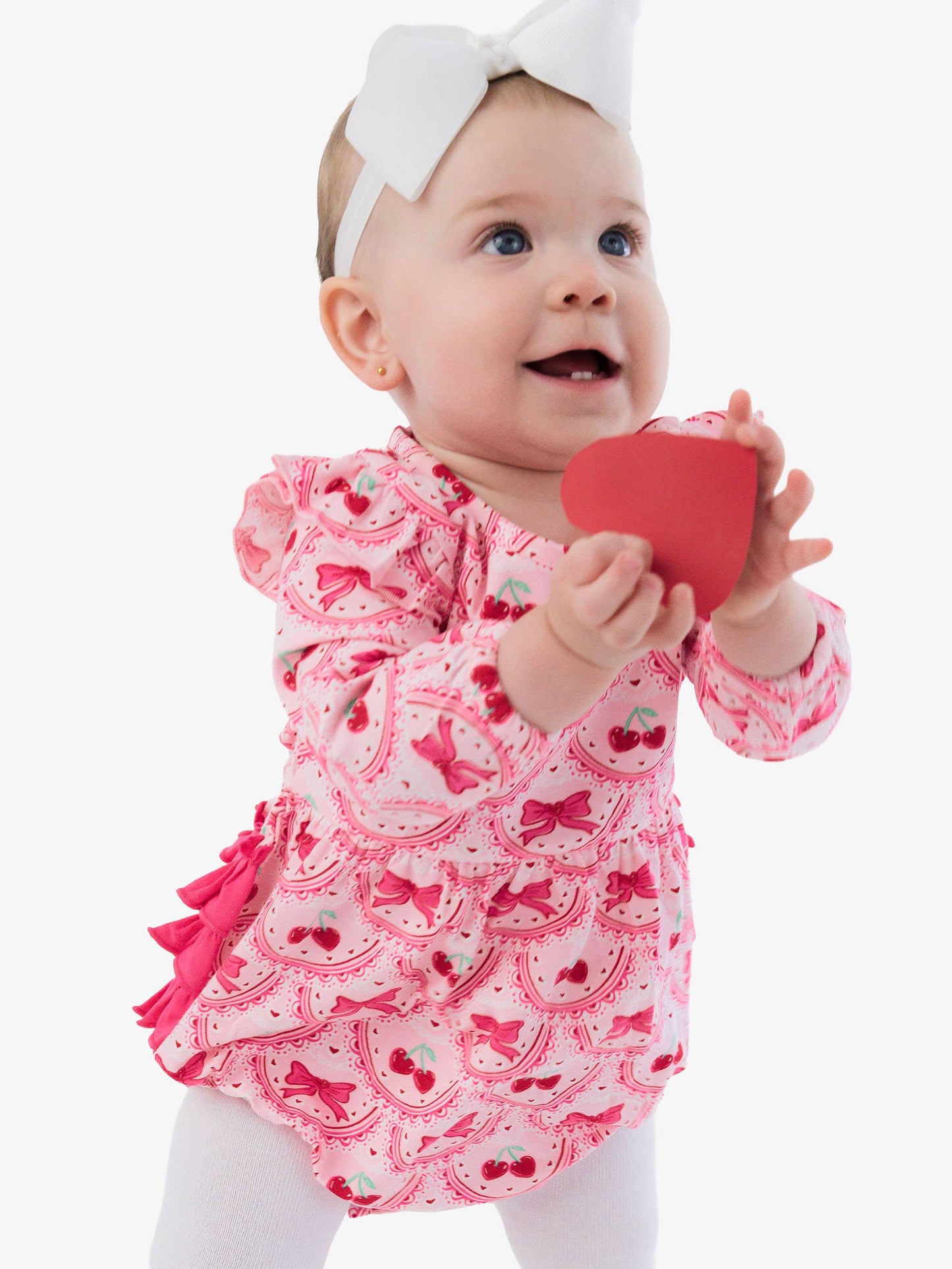 Romper Love You Cherry Much Knit Long Sleeve Flutter Bubble Baby Girls